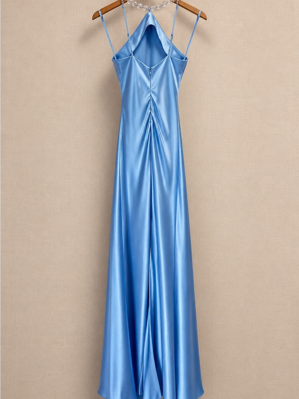STAUD Cadence Azure Blue Satin Beaded Halter Maxi Gown Dress Size 0 NWT - Picture 2 of 16